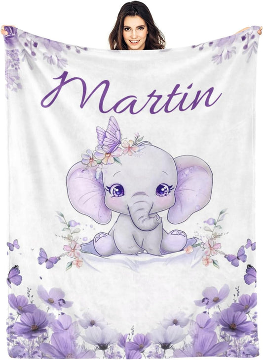 Custom Elephant Floral Baby Blanket - Personalized Gift