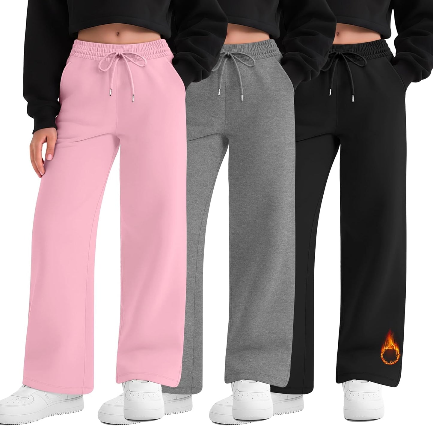 Fleece Lined Girls' Sweatpants with Pockets for Casual Wear