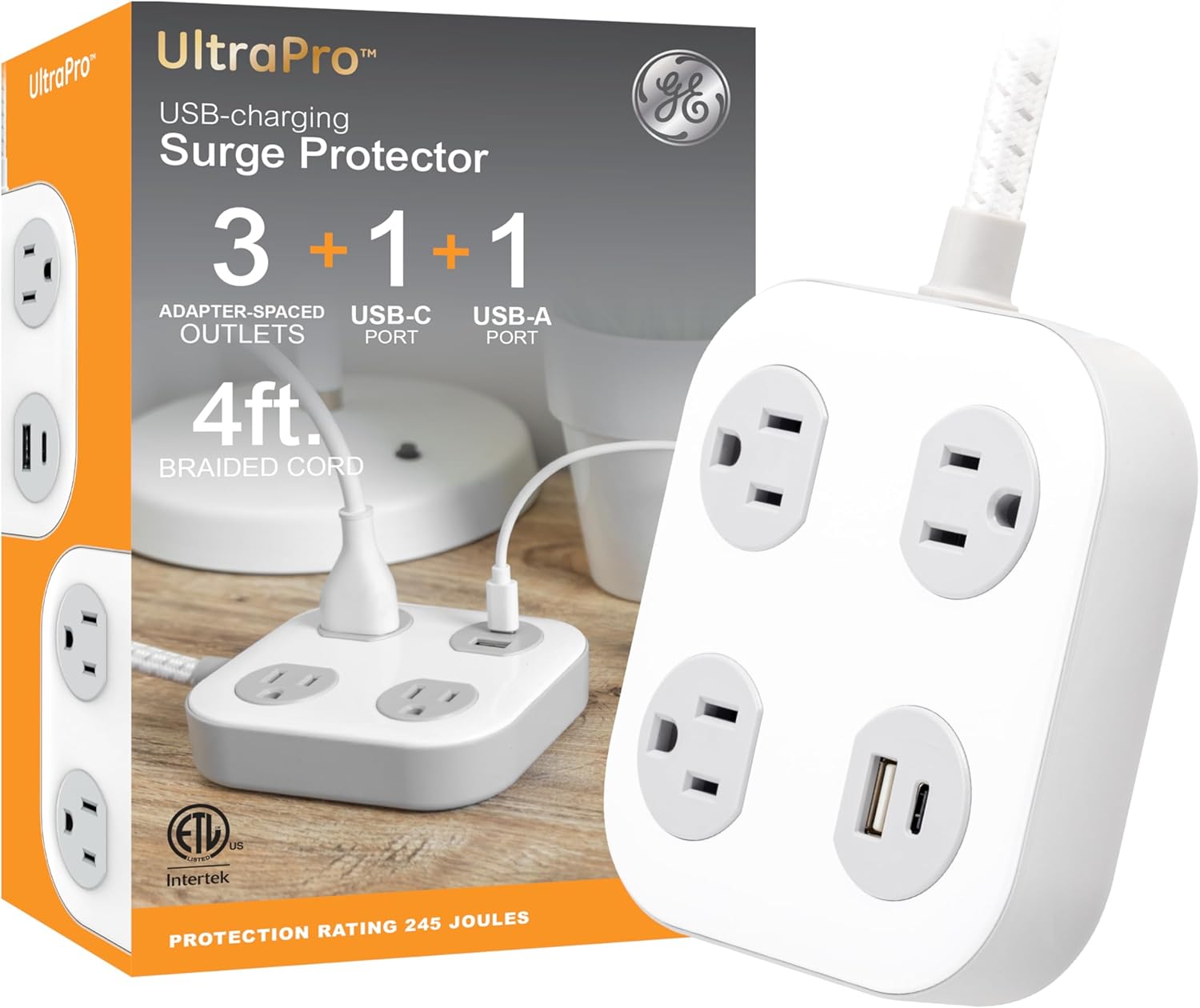 GE UltraPro Surge Protector with USB Ports - Power Up Anywhere!