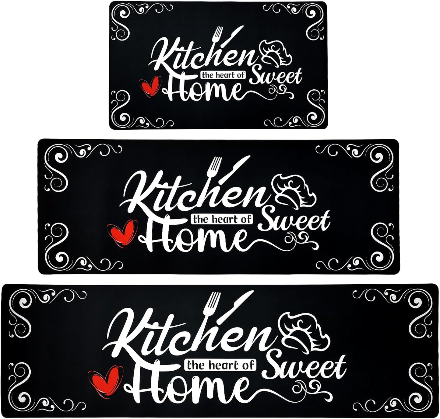 Kitchen Mats for Floor 3 Pieces Set, Non Slip Cushioned Runners