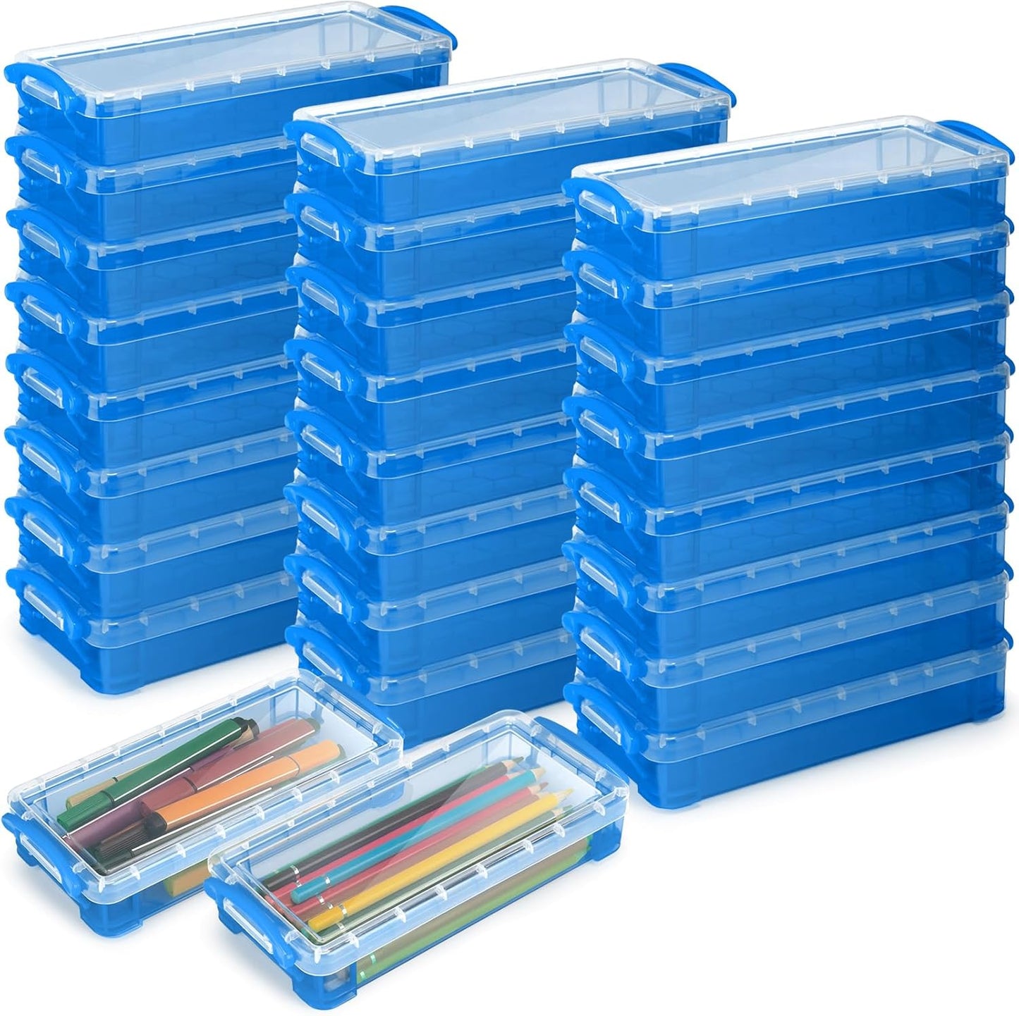 Gueevin 24 Pcs Large Capacity Plastic Pencil Box for Organizing