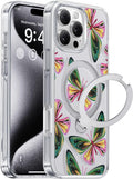 iPhone 16 Pro Max Dancing Butterfly Case with 360 Spin Magnetic Stand