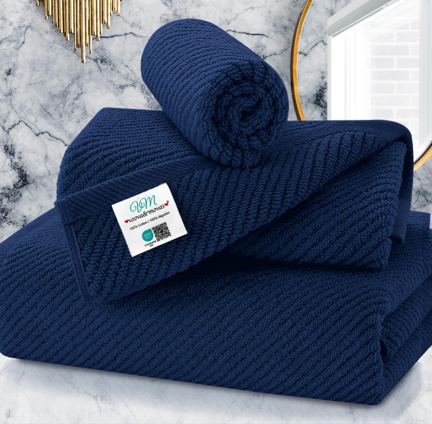 Luxury 3 Piece Blue Towels Set for Bathroom Essentials