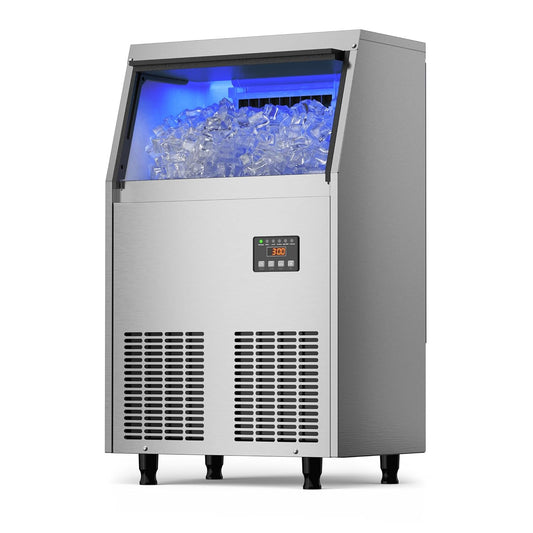 100lbs Commercial Ice Maker: Stainless Steel, 34lbs Storage, Freestanding | Coolski