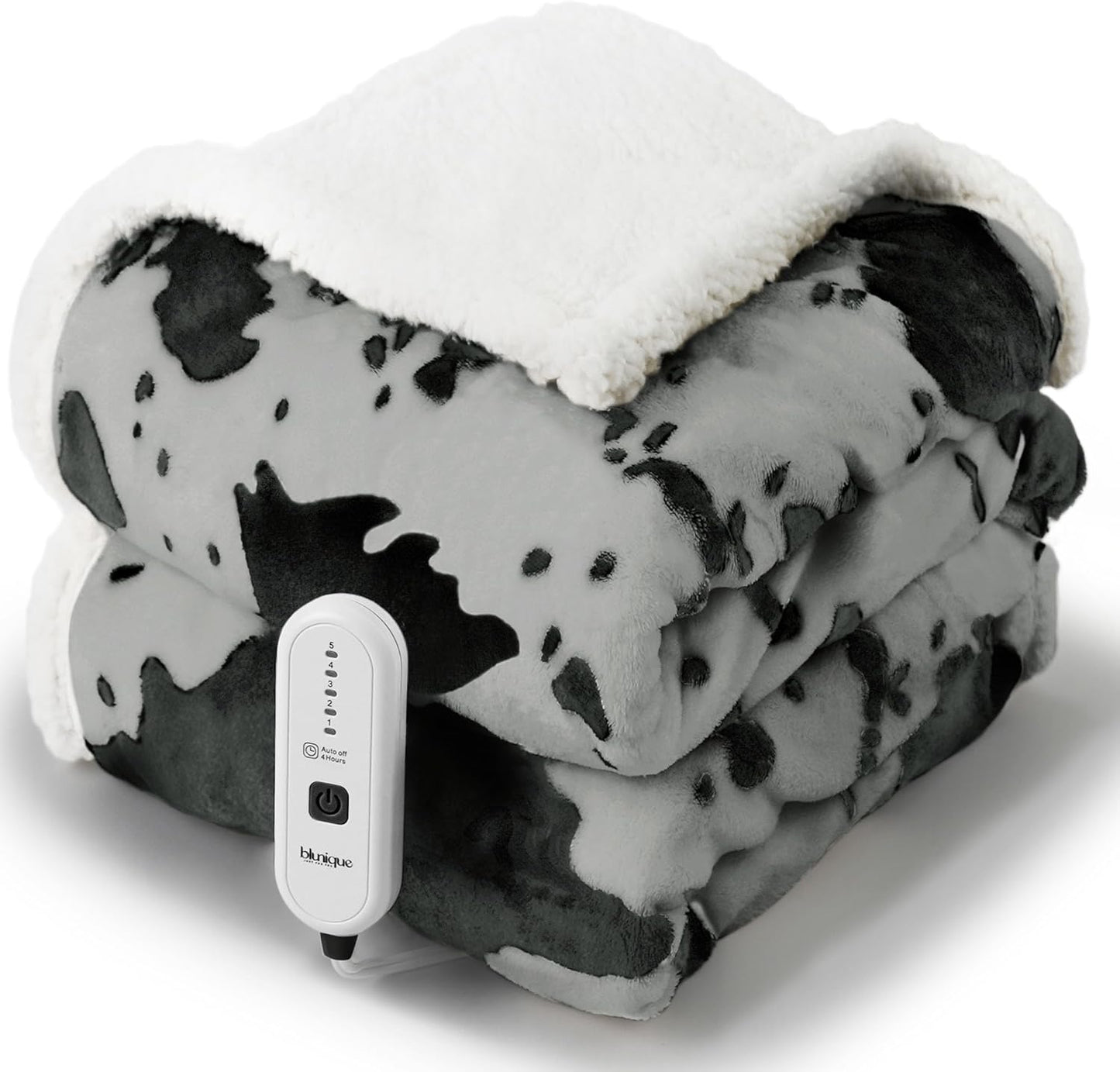 Cow Print Heated Throw Blanket with 5 Heat Levels for Comfort