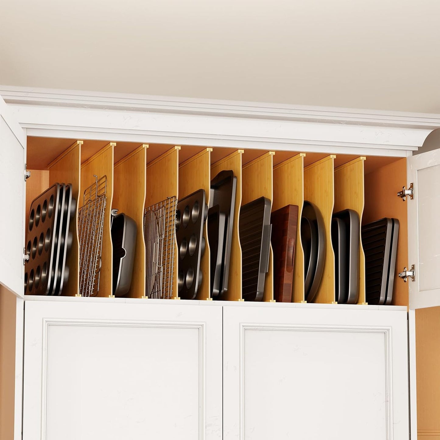 SpaceAid Tray Dividers for Cabinets - Bamboo Kitchen Organizer