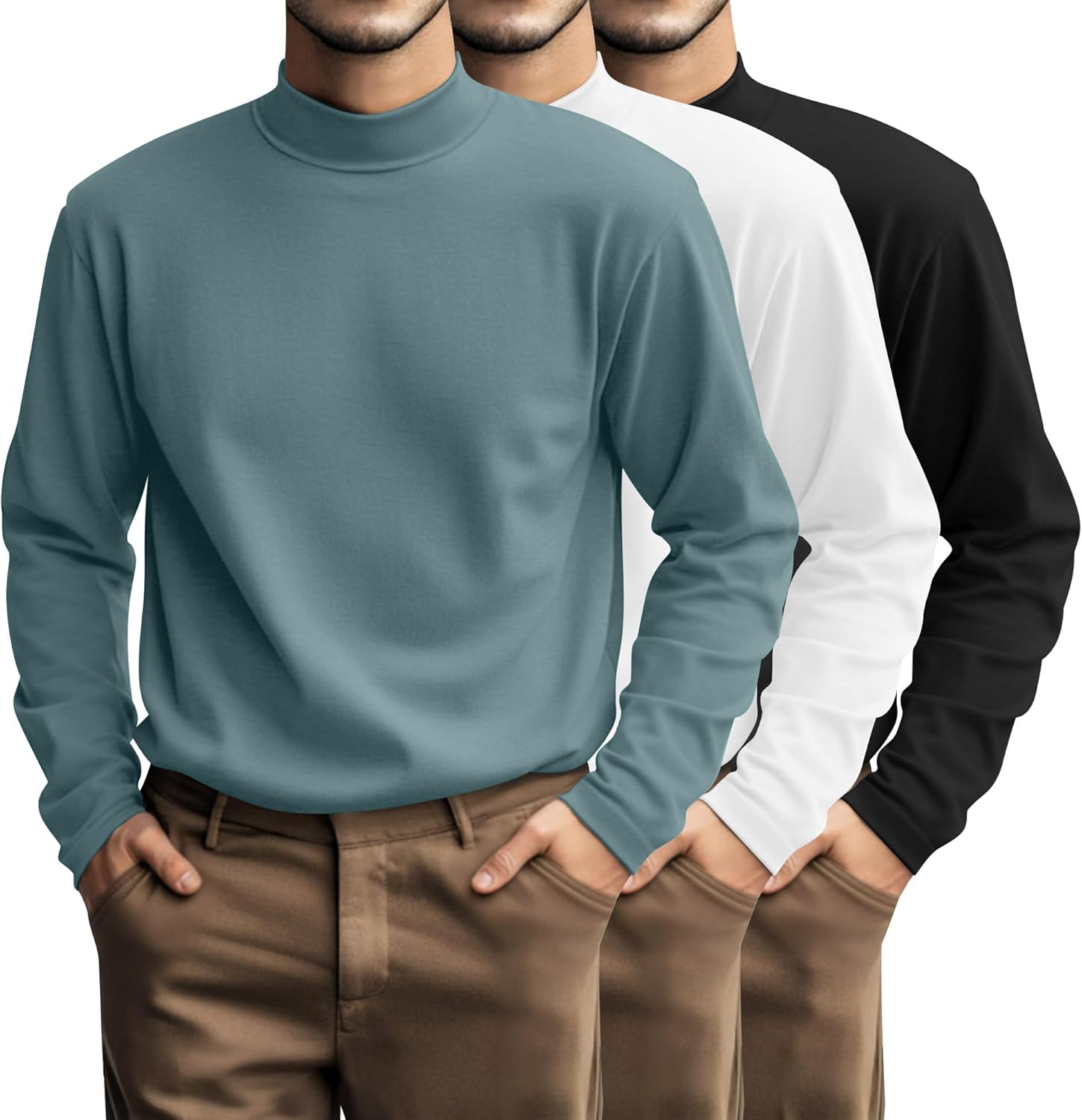 Plus Size Men's Mock Turtleneck Shirt 3 Pcs Casual Set