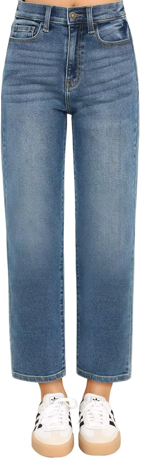 KDF Women's Cropped Straight Leg Jeans for All-Day Comfort