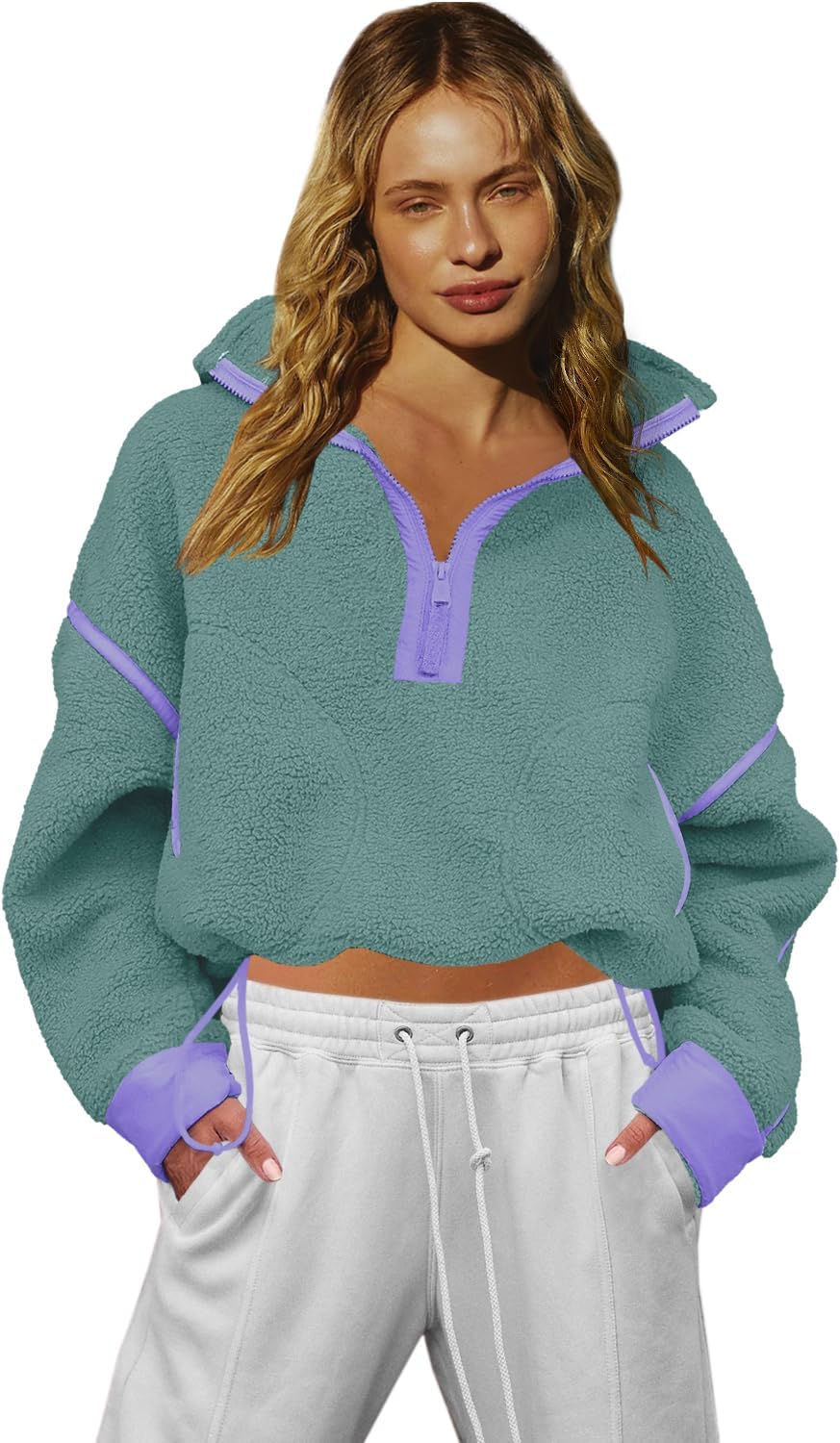 LAMISSCHE Half Zip Sweatshirt Women Oversized Sherpa Jacket