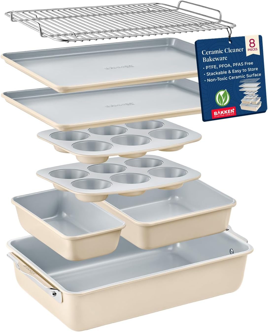 Bakken 8-Piece Stackable Bakeware Set for Healthy Baking