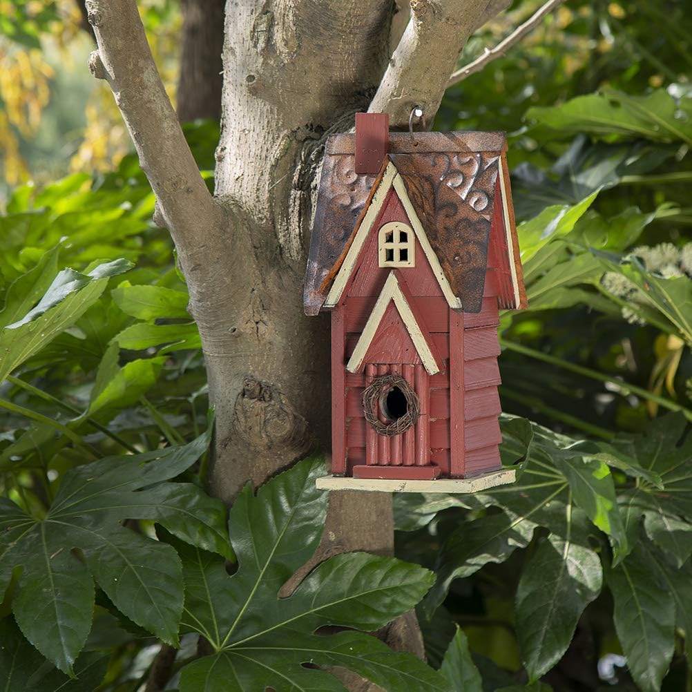 Glitzhome Solid Wood Distressed Cottage Garden Birdhouse 12in H