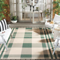 Courtyard Collection 9ft x 12ft Green/Beige Plaid Indoor/Outdoor Rug