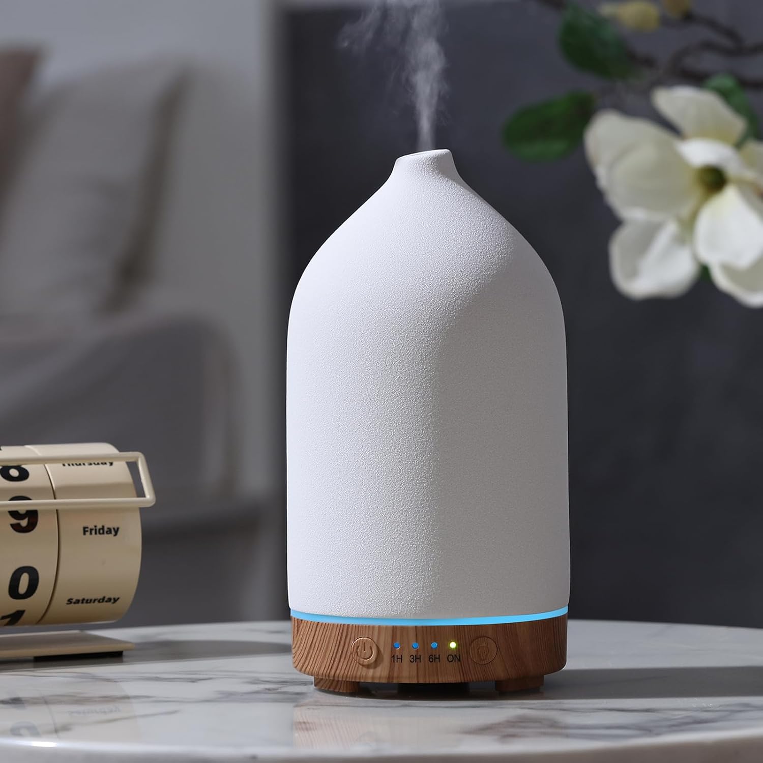 Ceramic Essential Oil Diffuser - 7-Color LED Lights, Relaxing Aromatherapy