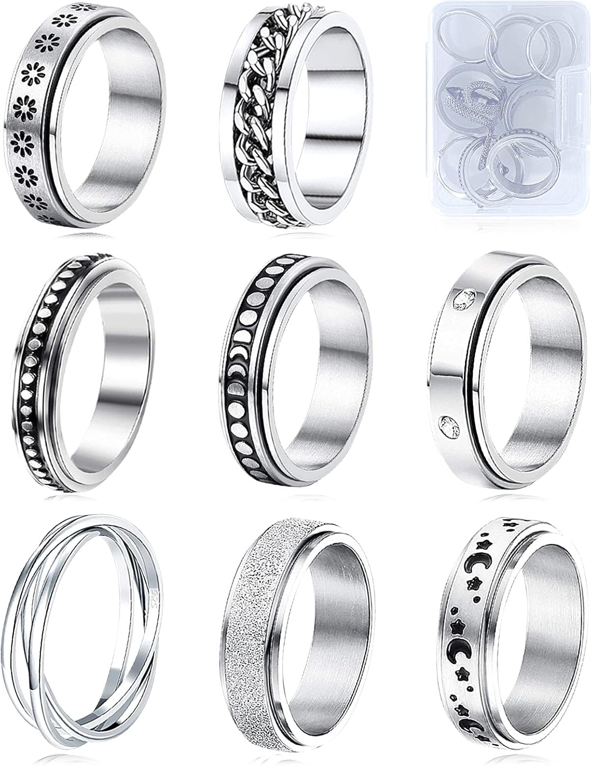Stainless Steel Anxiety Spinner Rings Set