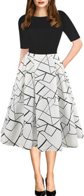 Women's Vintage Patchwork Puffy Swing Casual Party Dress - Flattering