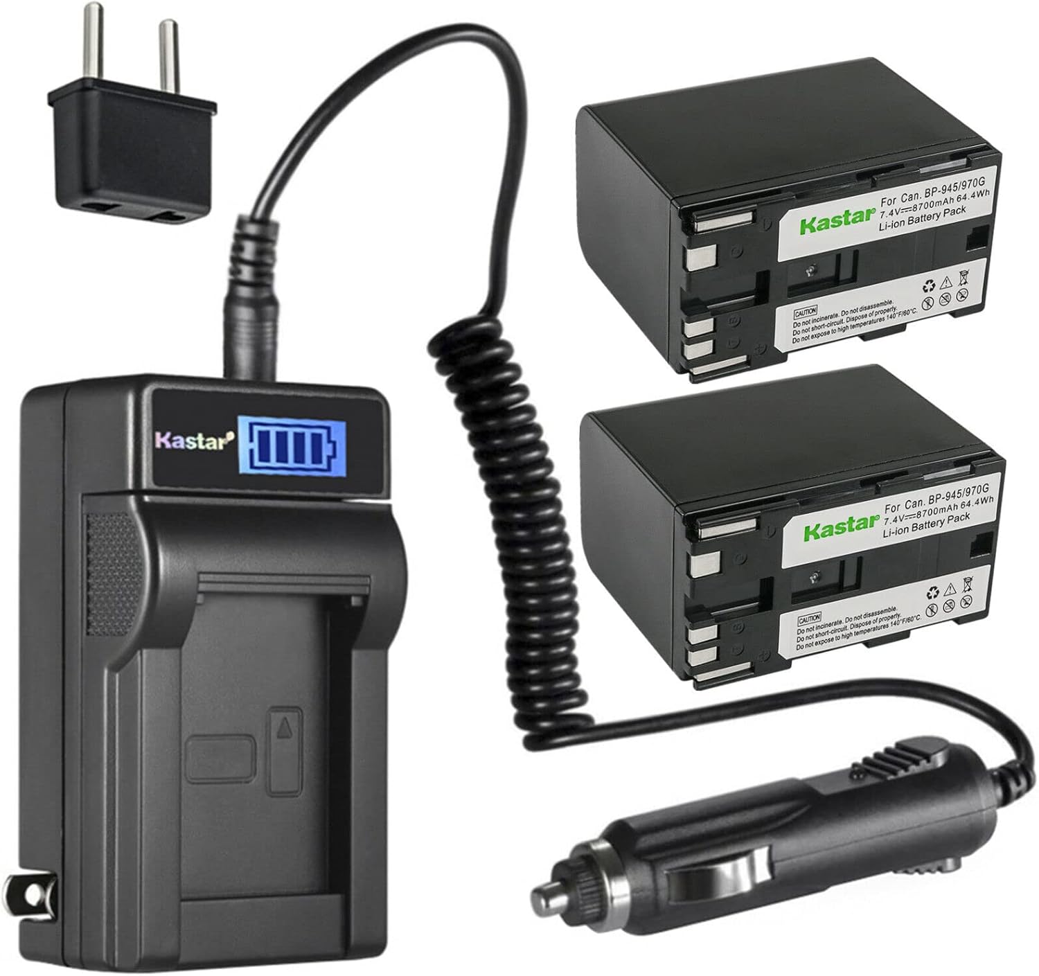 Kastar 2-Pack BP-970G Battery and LCD Charger for Canon Cameras