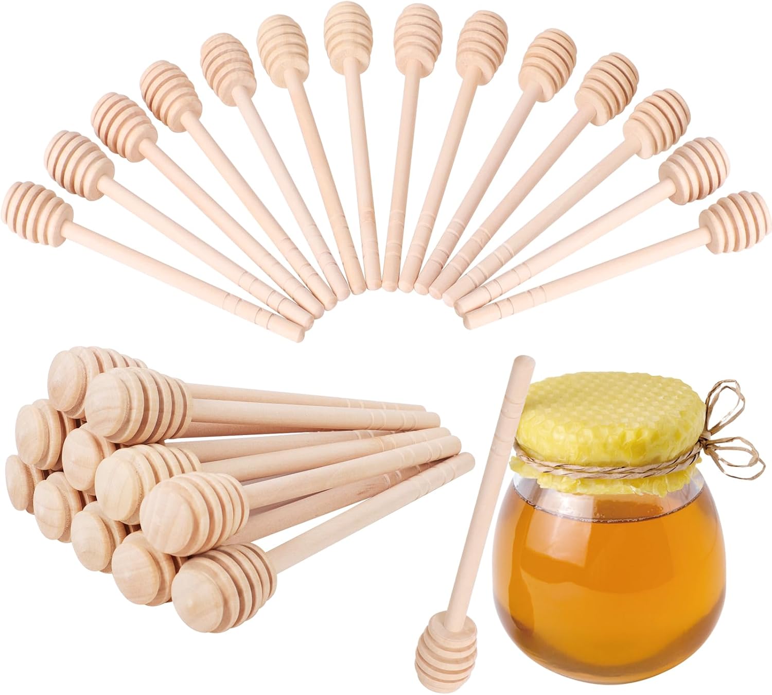100 PCS Wooden Honey Sticks Dipper for Drizzling Honey and More