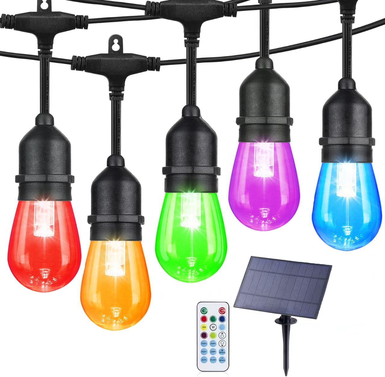 Auroraworld 48FT Solar RGB Outdoor String Lights for Parties