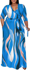 Runwind Plus Size Dress for Women - Flowy V-Neck Maxi for Curvy