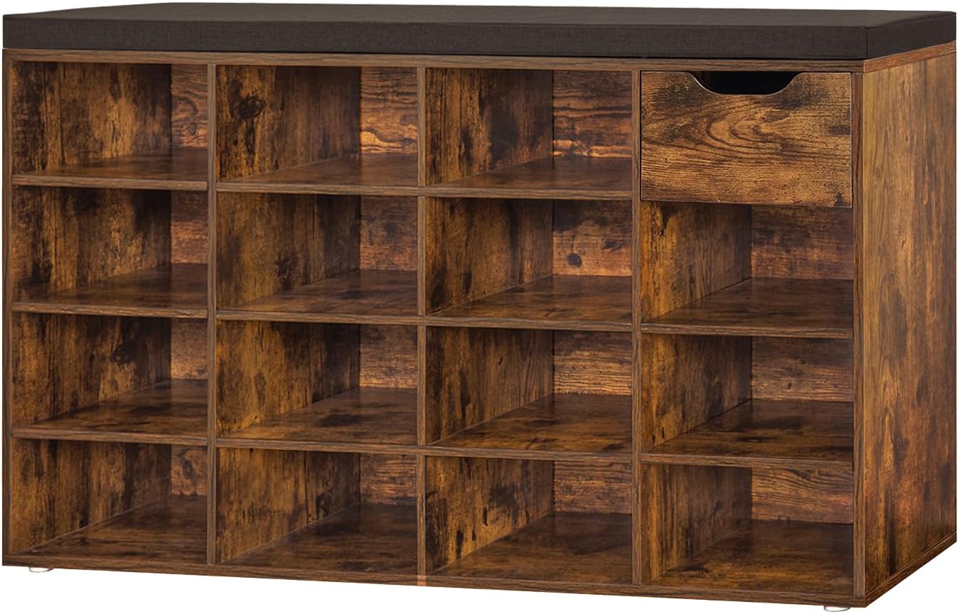 DINZI LVJ Shoe Bench with 15 Cubbies for Entryway Storage