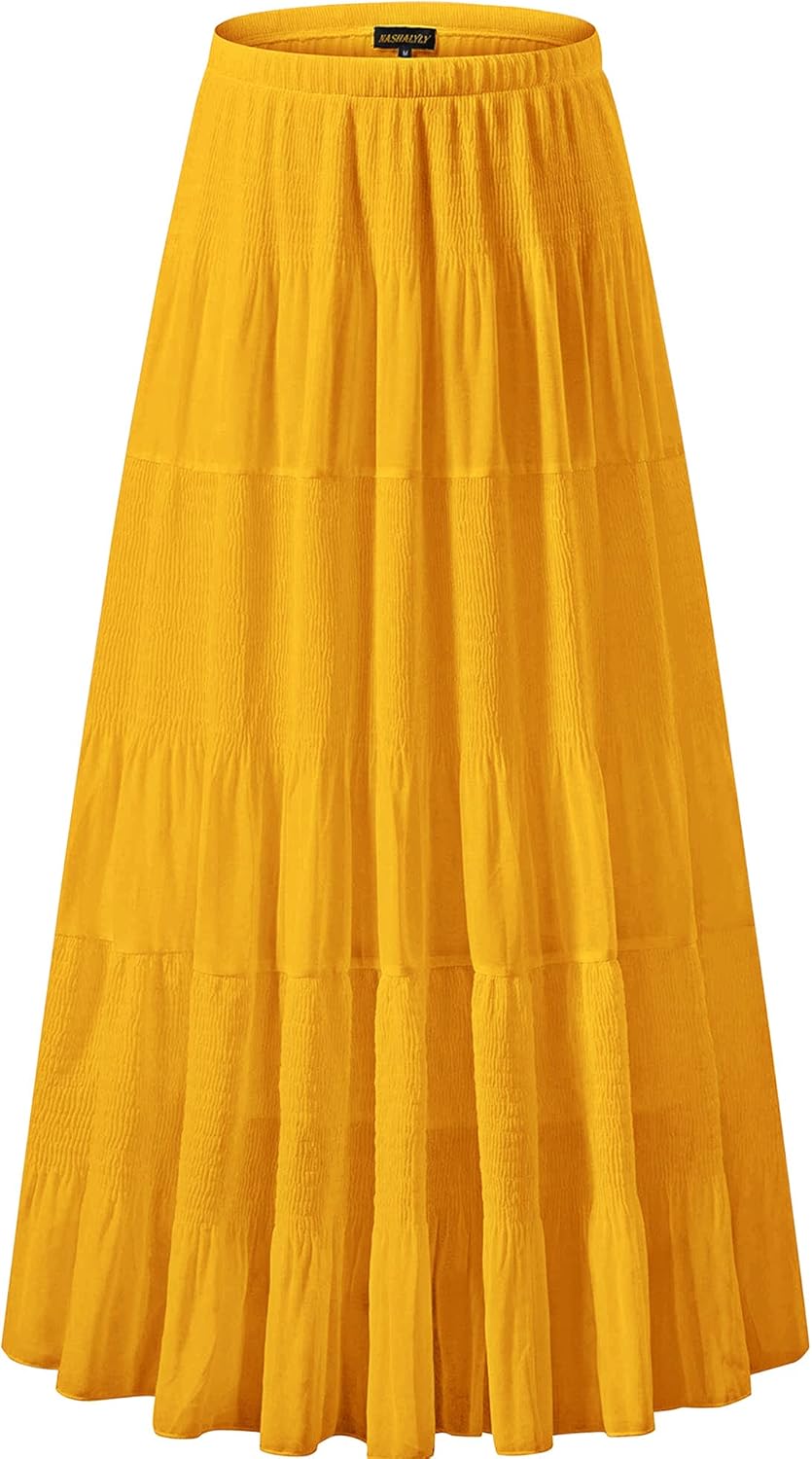 NASHALYLY Women's Chiffon High Waist Pleated Maxi Skirt Review