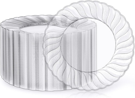 FOCUSLINE 100 Count Clear Plastic Plates for Elegant Events