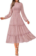NOLLSOM Women Floral Fall Maxi Dress - Smocked Ruffle A-Line
