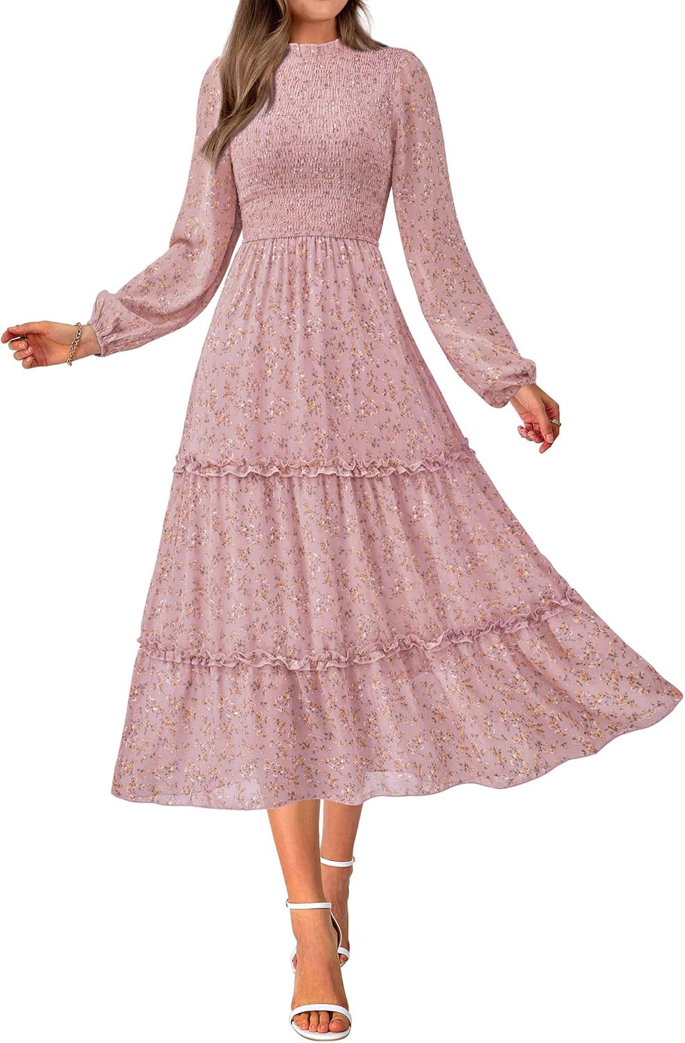 NOLLSOM Women's Floral Casual Long Sleeve Maxi Dress for Fall
