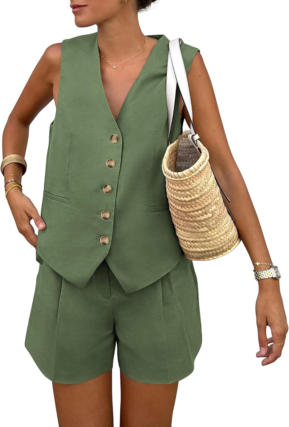 Stylish Women's Summer 2 Piece Outfits with Shorts and Vest