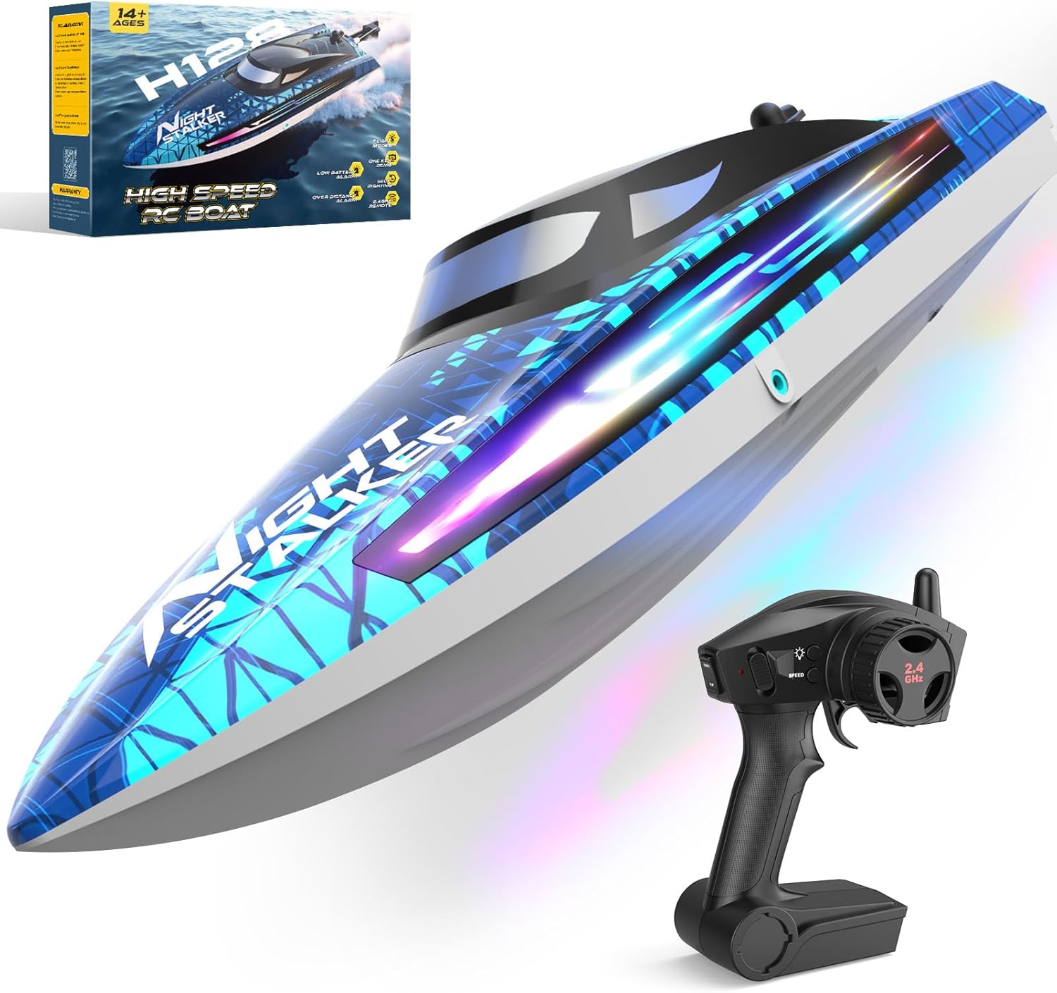 RC Remote Control Boat with 7 LED Light Modes for Fun Racing