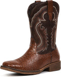 IUV Cowboy Boots for Men Faux Snake Skin Embroidered Western Boots