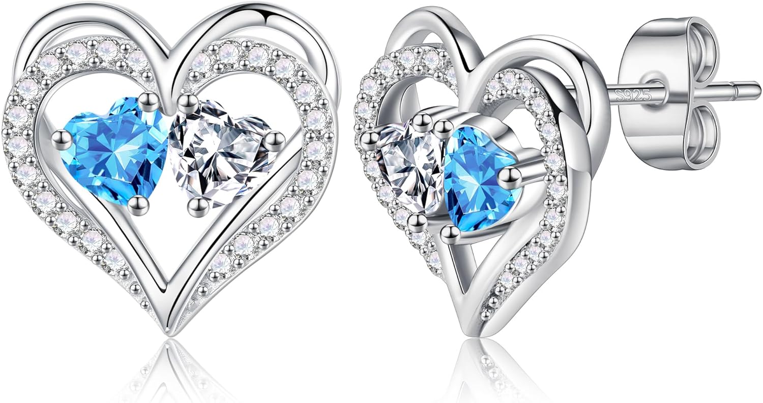 MOOSEA 925 Sterling Silver Heart Earrings - Sparkling Moissanite Anniversary Gift