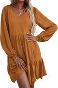 Womens Tiered Ruffle V Neck Dress - Comfortable All-Day Fit