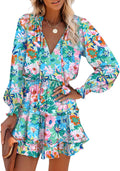 Dokotoo Boho Floral Drawstring V Neck Smocked Mini Dress - Flattering