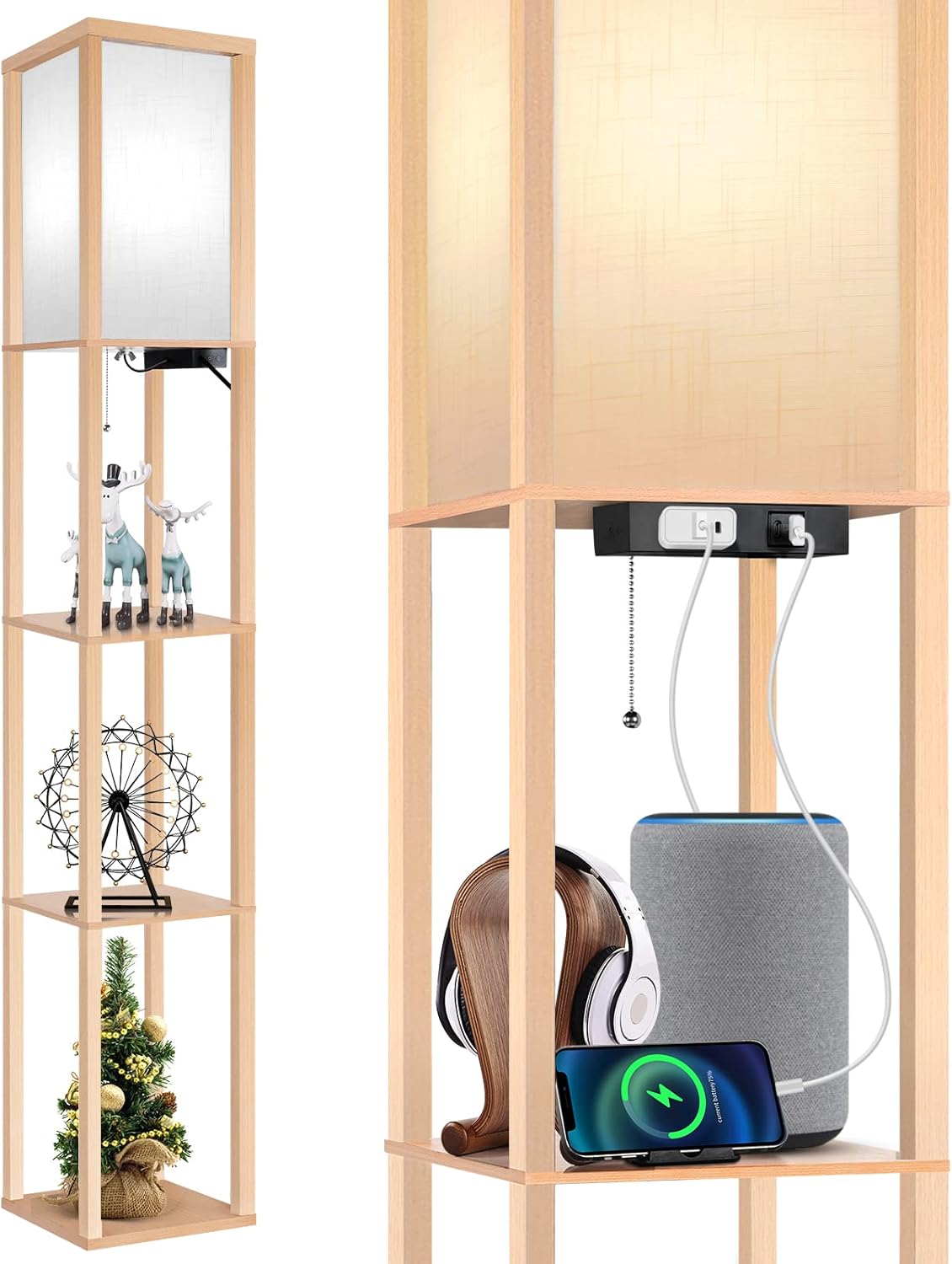OUTON Floor Lamp with Shelves and USB Ports for Modern Living