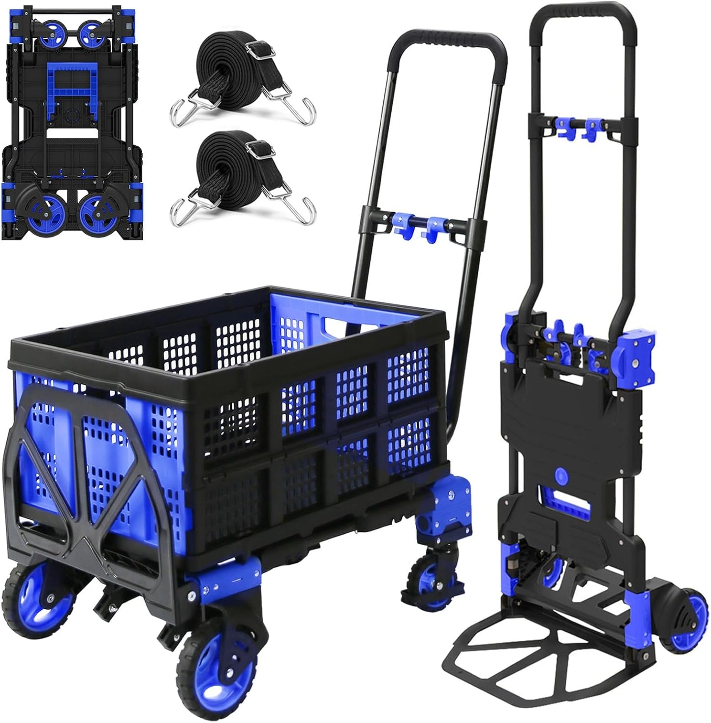 2 in 1 Folding Hand Truck Dolly with Basket for Easy Moving