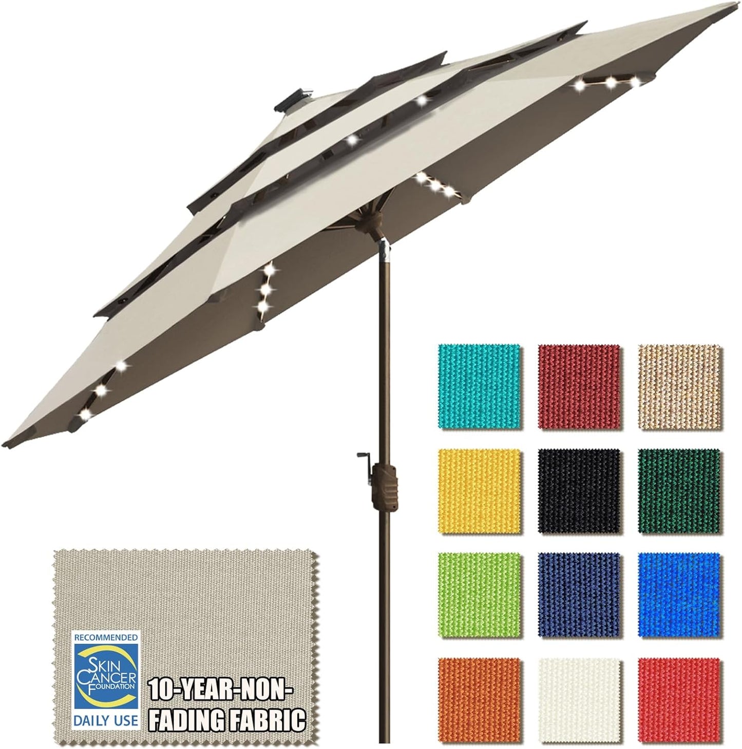 EliteShade 9ft Market Umbrella with LED Lights and Ventilation