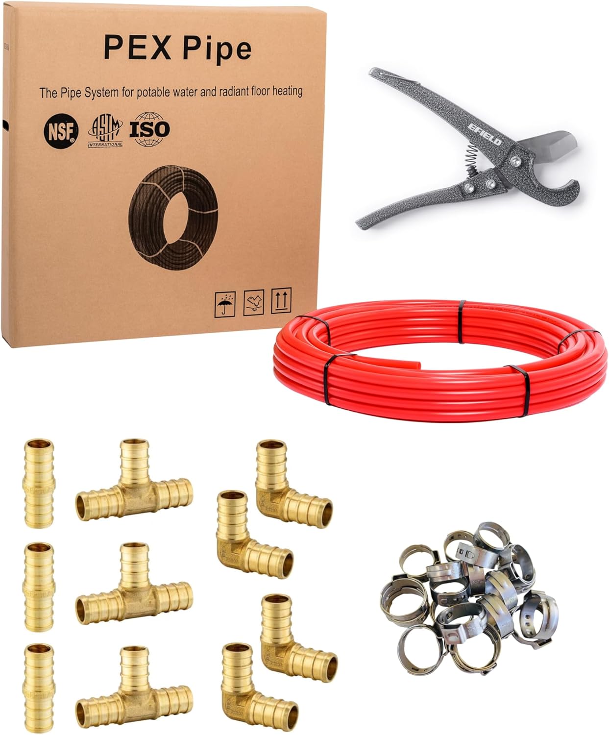 EFIELD Pex-b Pipe DIY Repair Kit with 100 ft Red Tubing