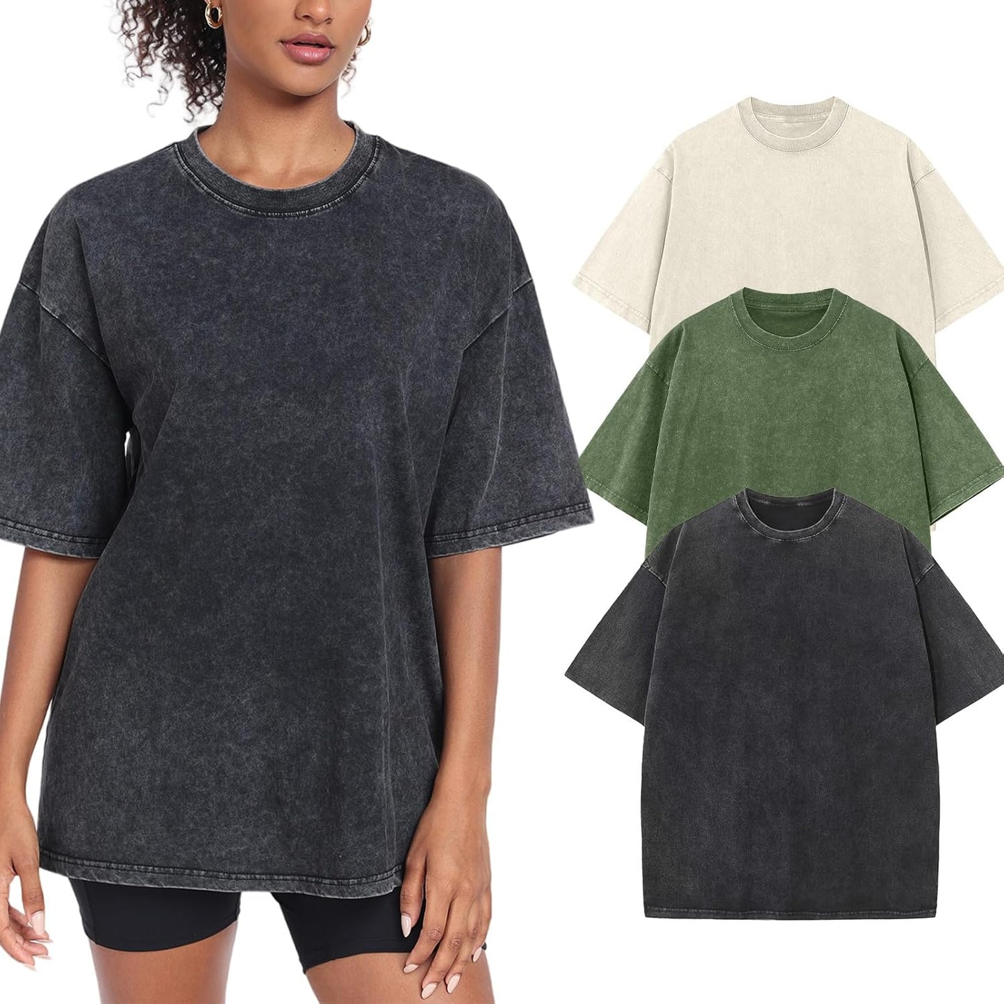 Womens Washed Vintage Oversized T-Shirt for Casual Streetwear