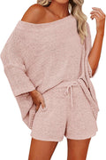 Women's Off Shoulder Knit Top and Shorts Lounge Set - Soft Knit