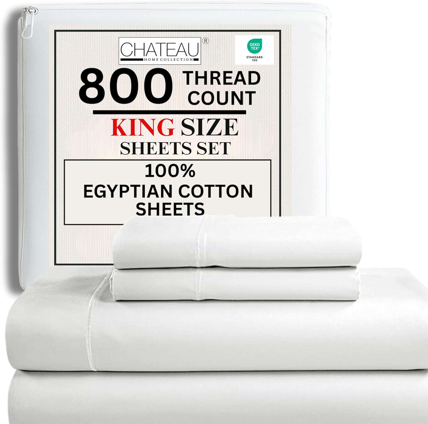 Luxurious 100% Egyptian Cotton King Size Sheets Set for Comfort