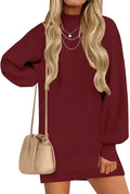 Women's 2025 Fall Turtleneck Sweater Dress - Oversized Lantern Sleeve