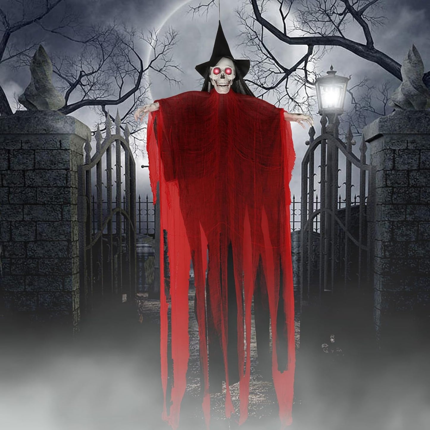 Life-Size 78 in Skeleton Witch with Glowing Eyes for Halloween
