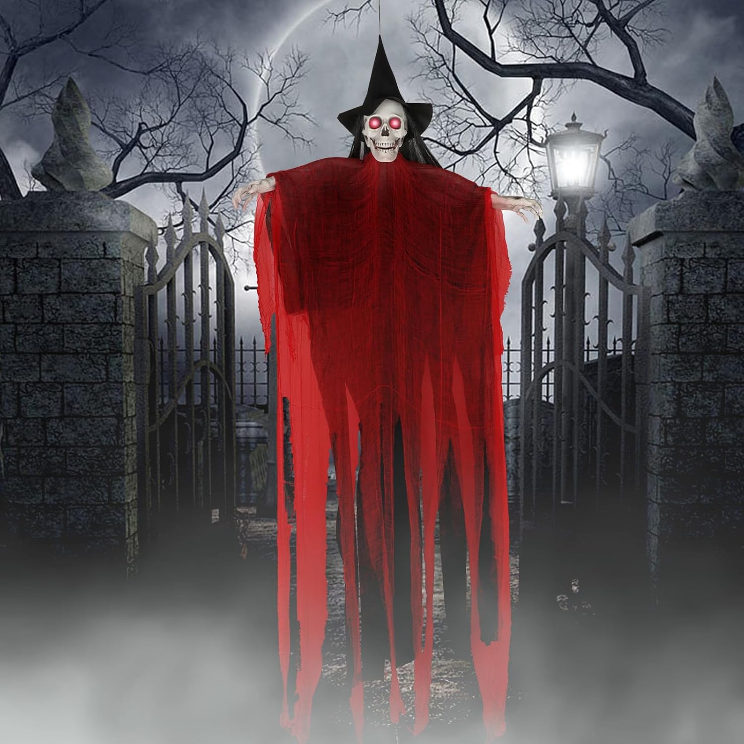 Life-Size 78 in Skeleton Witch with Glowing Eyes for Halloween