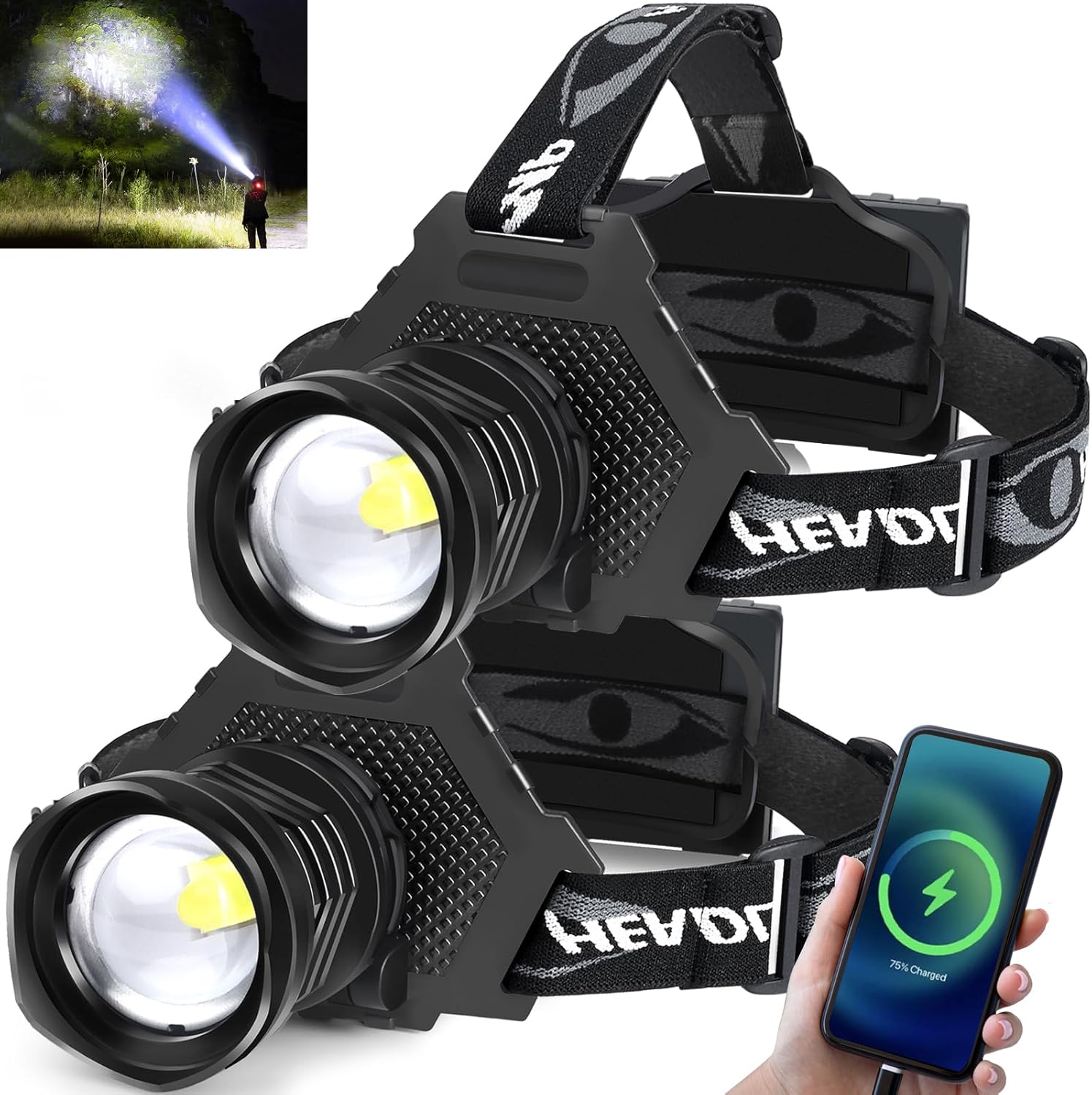 Aikertec Rechargeable LED Headlamp 5000 Lumen for Outdoor Use