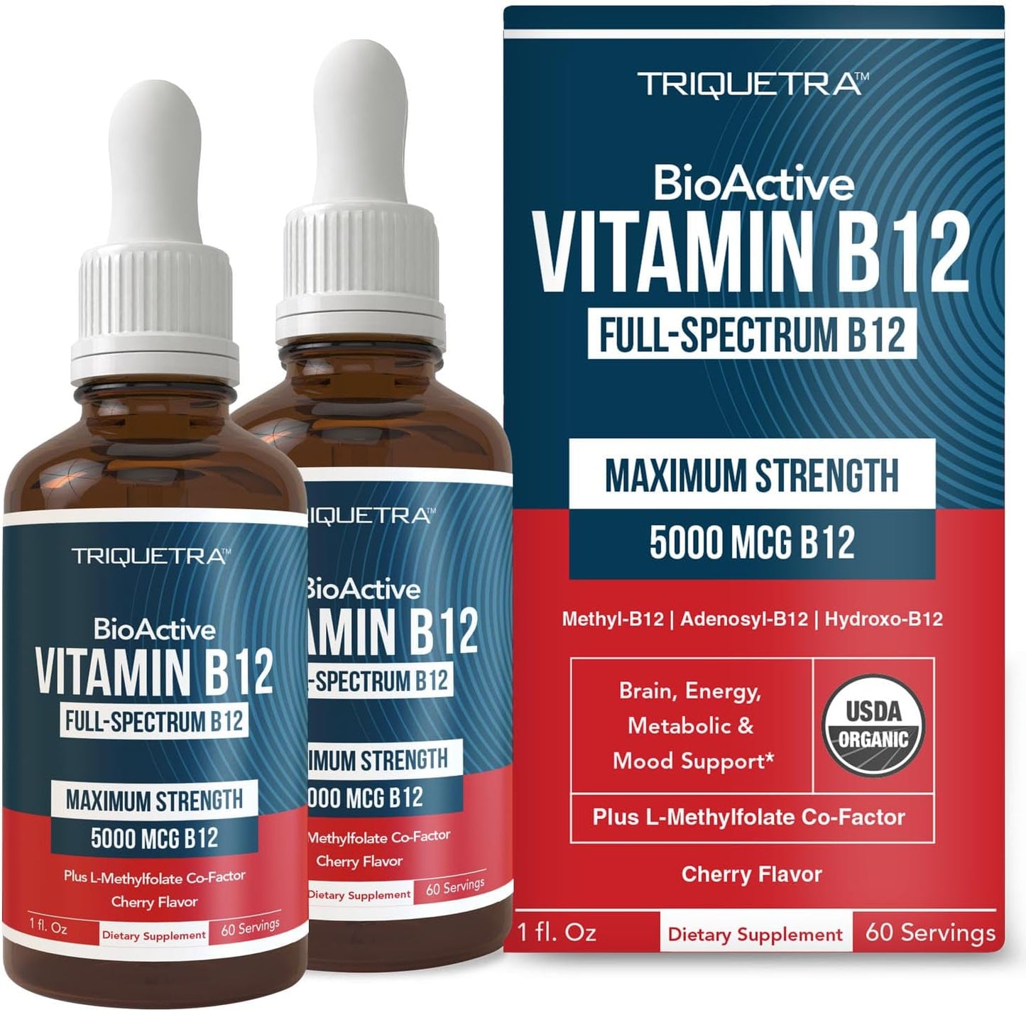 Organic Vitamin B12 with L-Methylfolate - Maximum Strength 5000 mcg