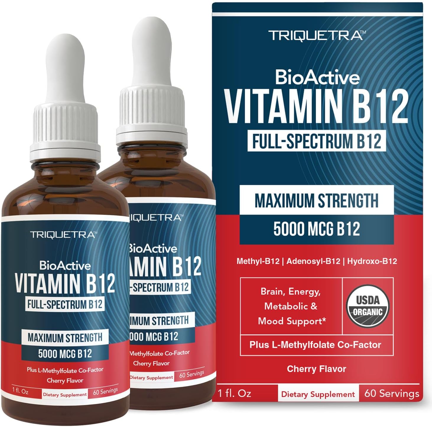 Organic Vitamin B12 with L-Methylfolate - Maximum Strength 5000 mcg