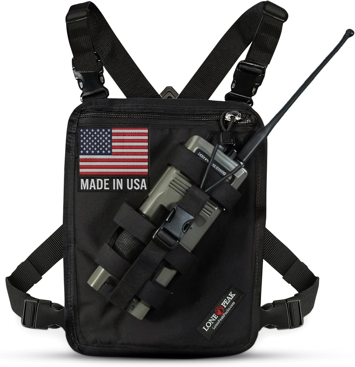 Lone Peak Black Padded Radio Chest Harness for Secure Fit
