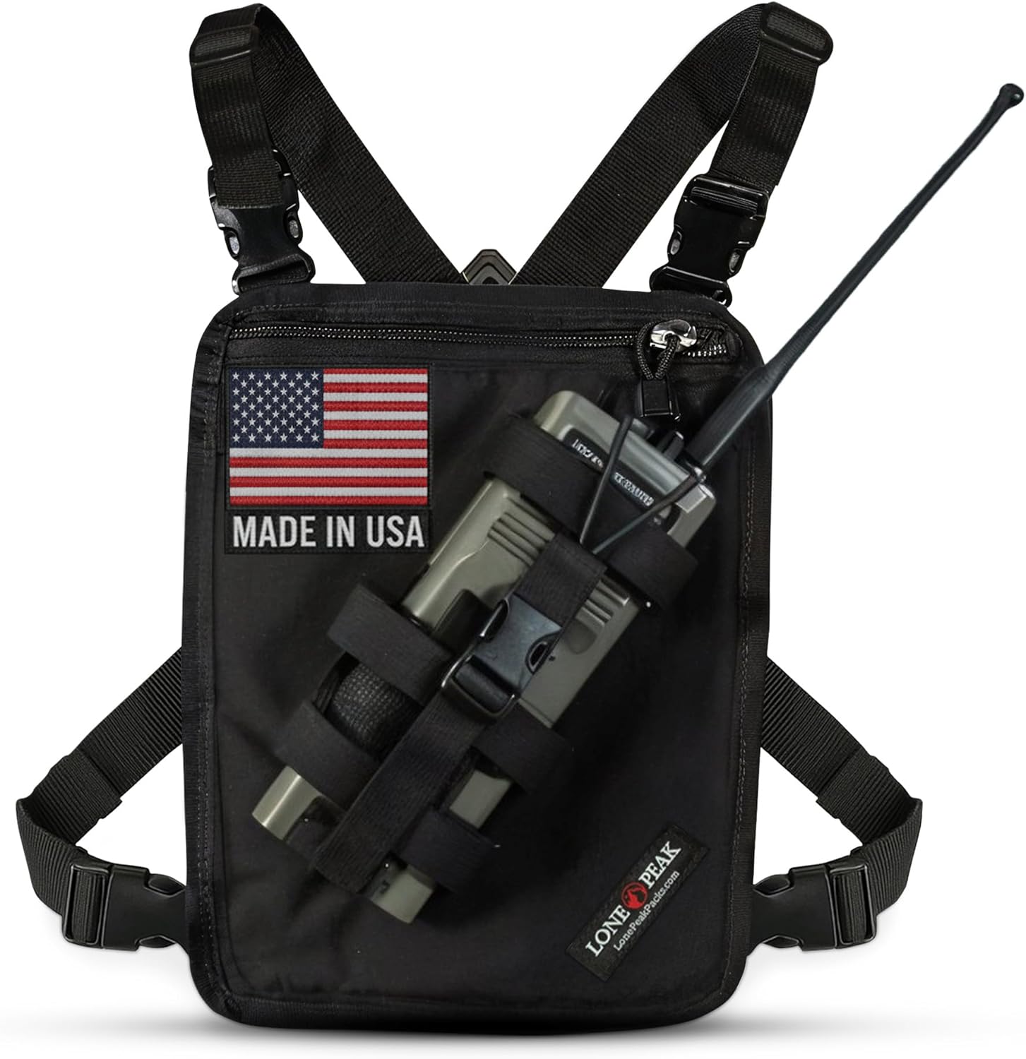 Lone Peak Black Padded Radio Chest Harness for Secure Fit