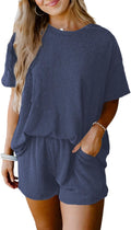 Two Piece Women Short Sleeve Top and High Waisted Shorts Set